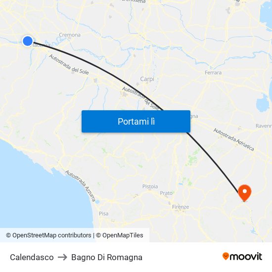 Calendasco to Bagno Di Romagna map