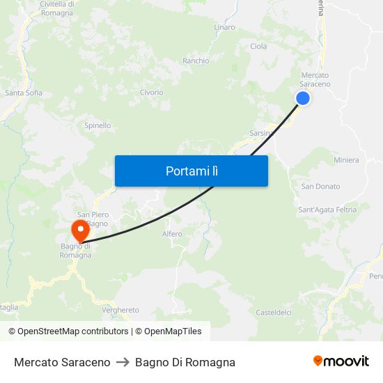 Mercato Saraceno to Bagno Di Romagna map