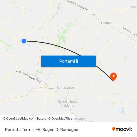 Porretta Terme to Bagno Di Romagna map