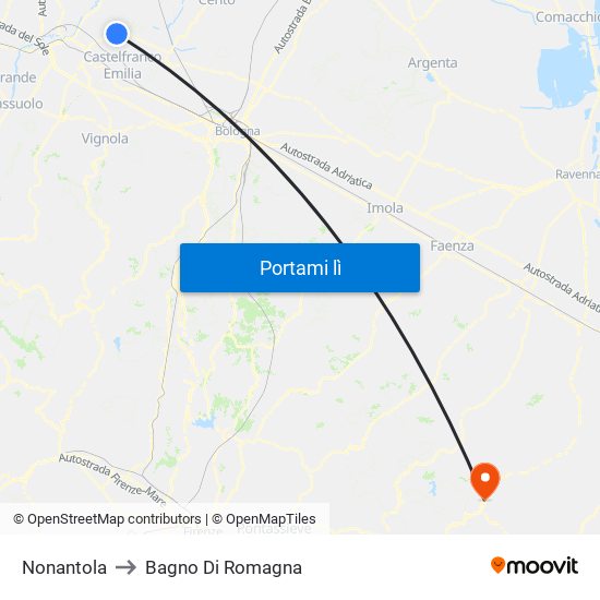 Nonantola to Bagno Di Romagna map