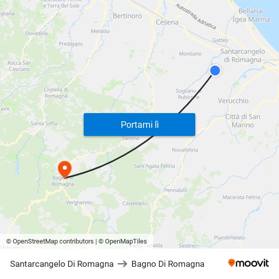 Santarcangelo Di Romagna to Bagno Di Romagna map