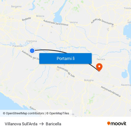 Villanova Sull'Arda to Baricella map