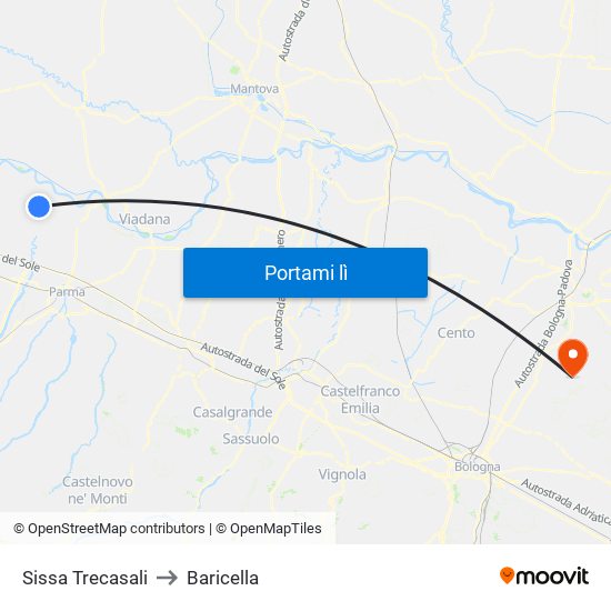 Sissa Trecasali to Baricella map