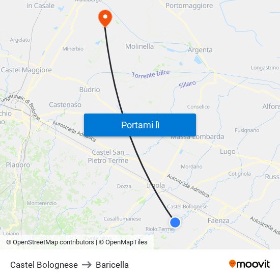 Castel Bolognese to Baricella map