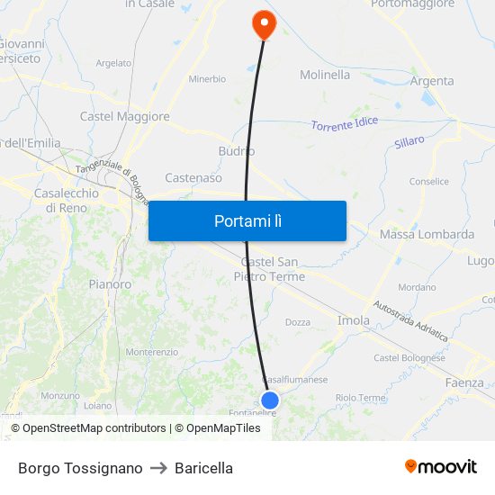 Borgo Tossignano to Baricella map