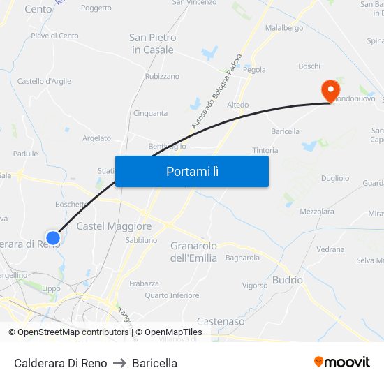 Calderara Di Reno to Baricella map