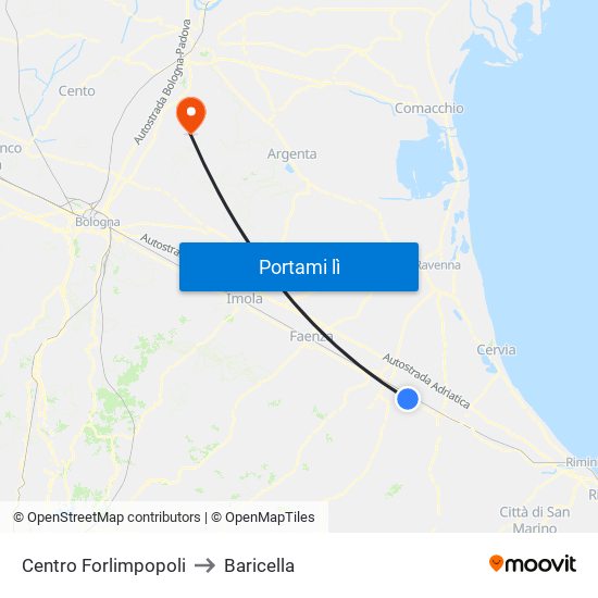 Centro Forlimpopoli to Baricella map
