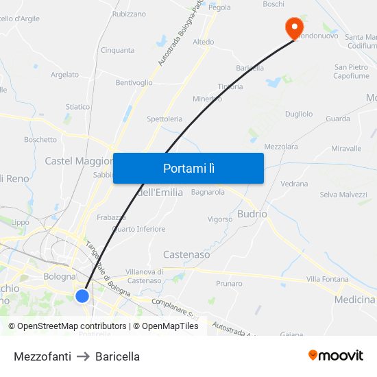 Mezzofanti to Baricella map