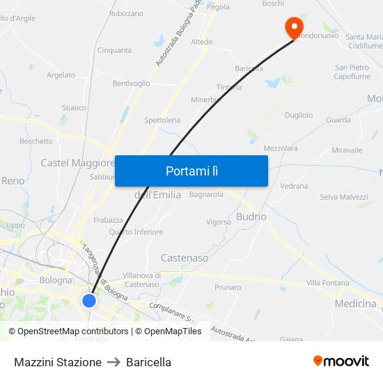 Mazzini Stazione to Baricella map