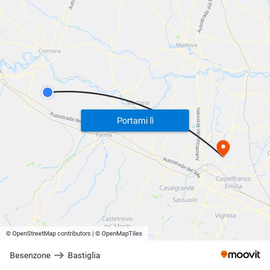 Besenzone to Bastiglia map