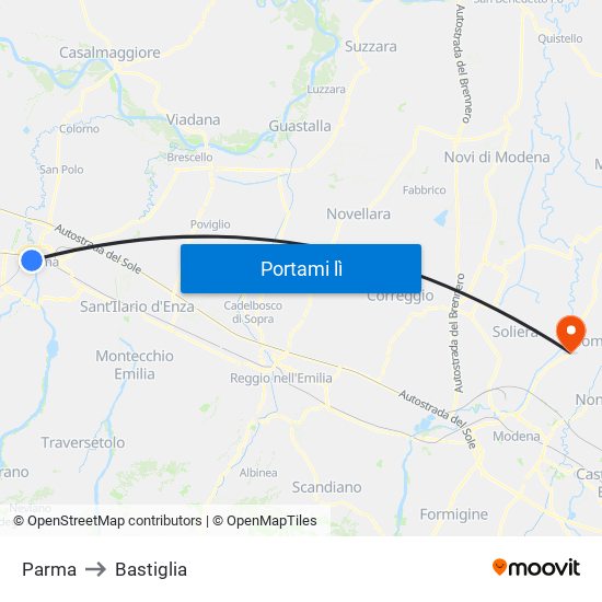 Parma to Bastiglia map
