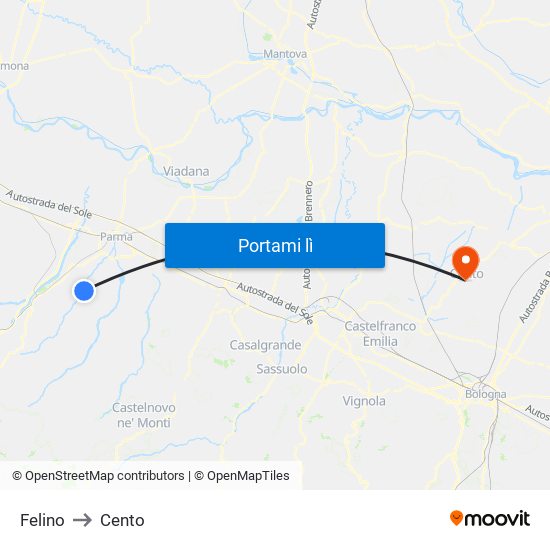 Felino to Cento map