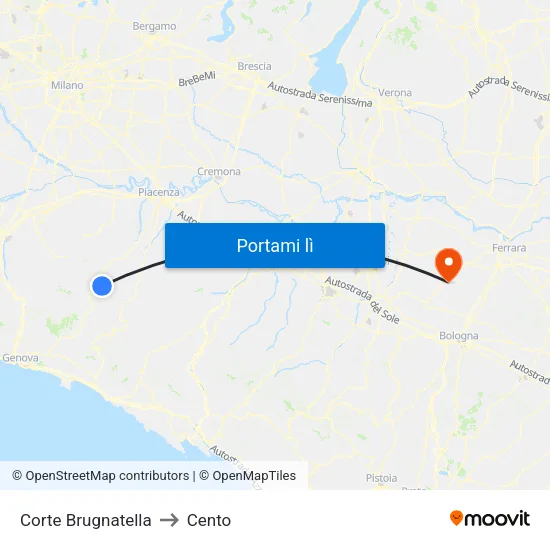 Corte Brugnatella to Cento map