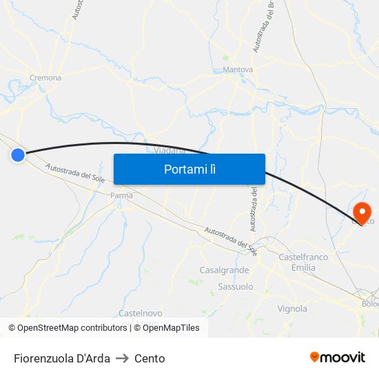 Fiorenzuola D'Arda to Cento map