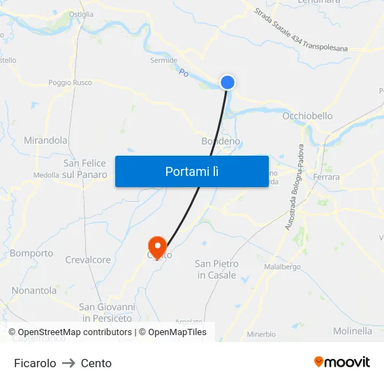 Ficarolo to Cento map