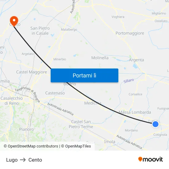Lugo to Cento map
