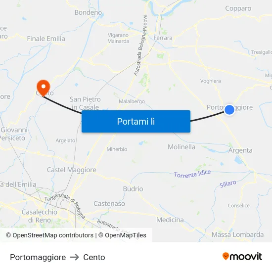 Portomaggiore to Cento map