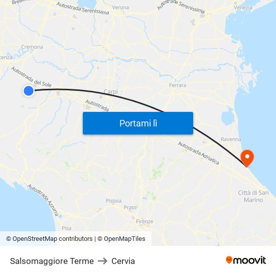 Salsomaggiore Terme to Cervia map