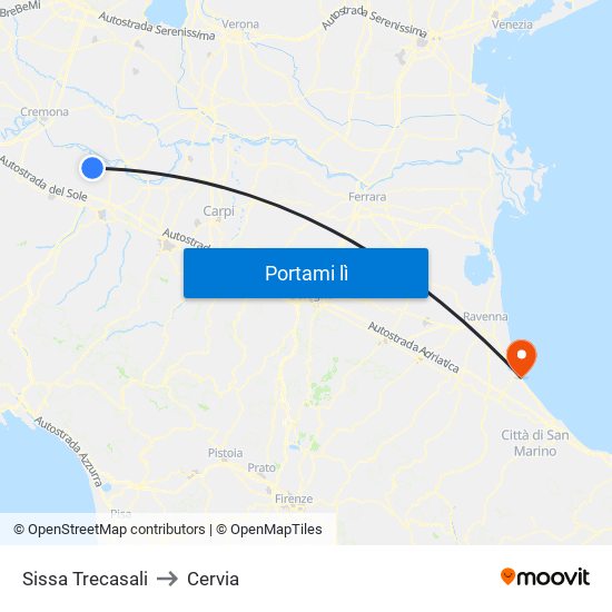 Sissa Trecasali to Cervia map