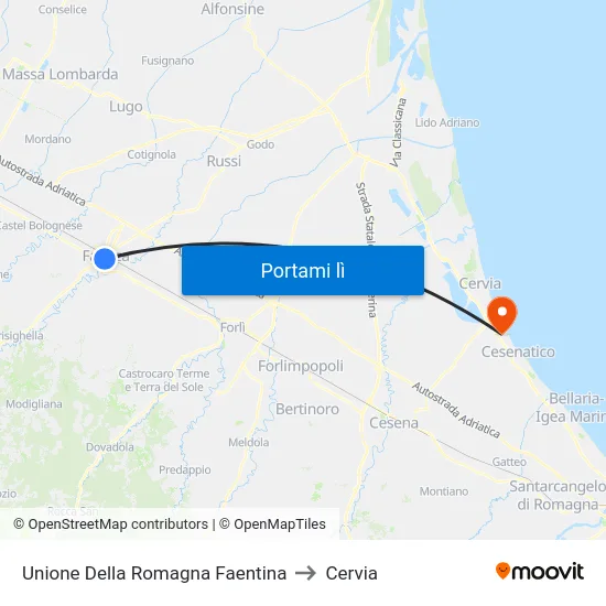 Unione Della Romagna Faentina to Cervia map