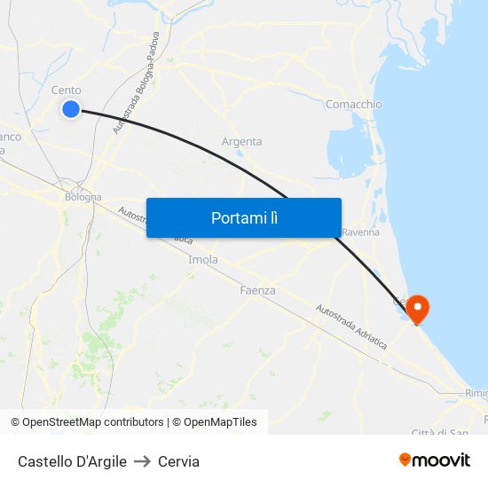 Castello D'Argile to Cervia map