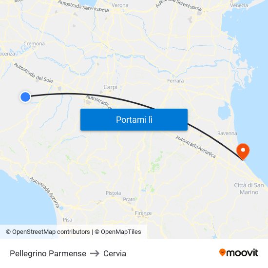 Pellegrino Parmense to Cervia map