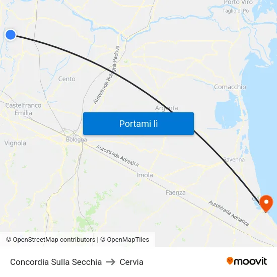 Concordia Sulla Secchia to Cervia map
