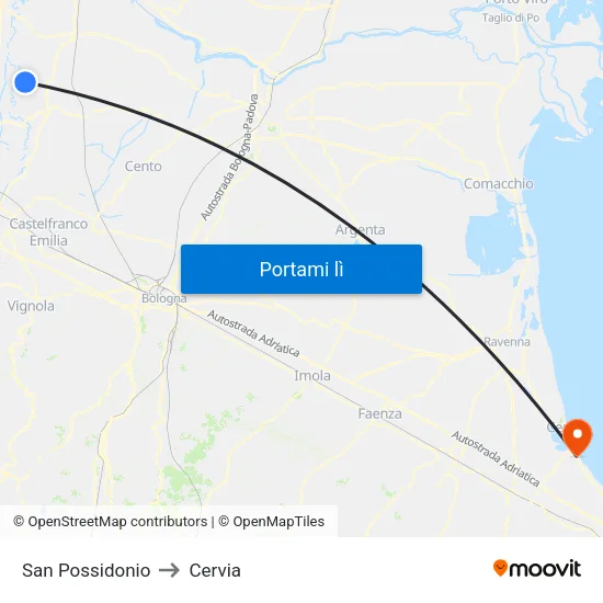San Possidonio to Cervia map