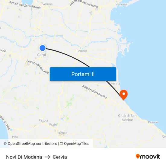 Novi Di Modena to Cervia map
