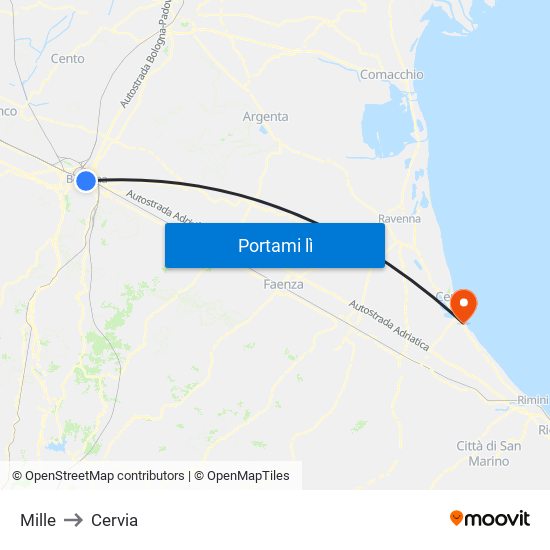 Mille to Cervia map