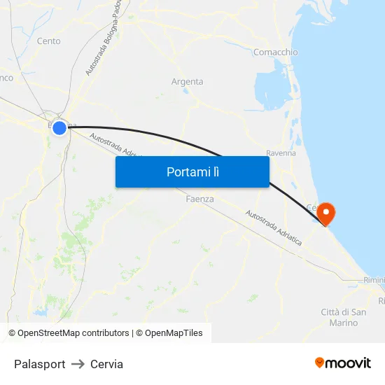 Riva Di Reno - Lame to Cervia map