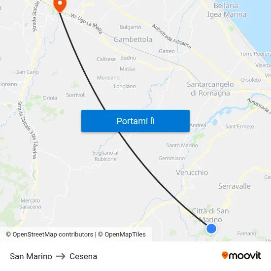 San Marino to Cesena map