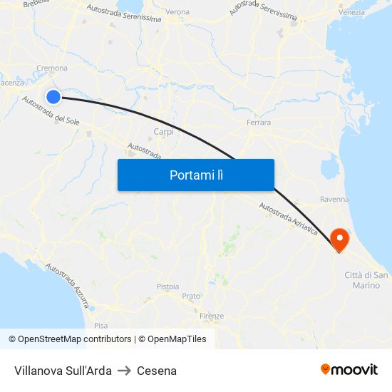 Villanova Sull'Arda to Cesena map