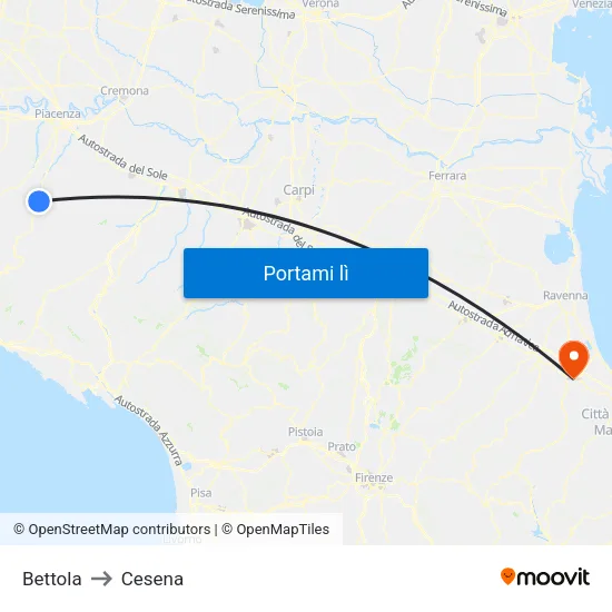 Bettola to Cesena map