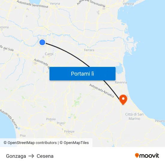 Gonzaga to Cesena map