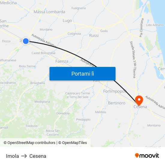 Imola to Cesena map