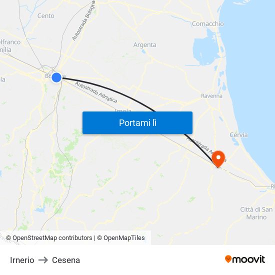 Irnerio to Cesena map