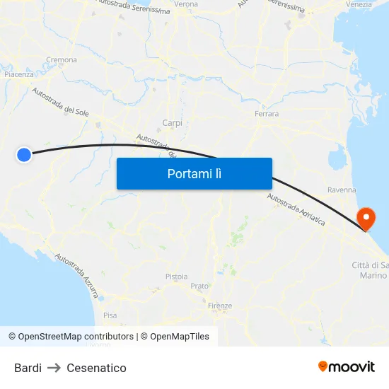 Bardi to Cesenatico map