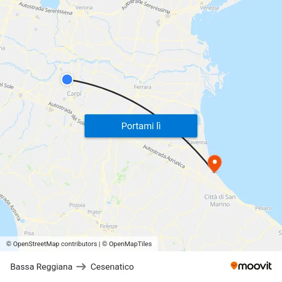 Bassa Reggiana to Cesenatico map