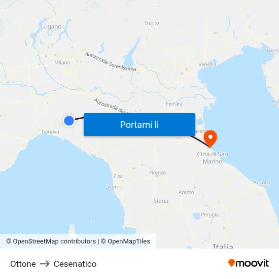 Ottone to Cesenatico map