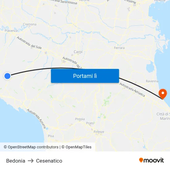 Bedonia to Cesenatico map