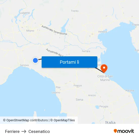 Ferriere to Cesenatico map