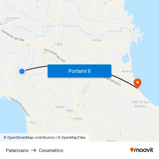 Palanzano to Cesenatico map