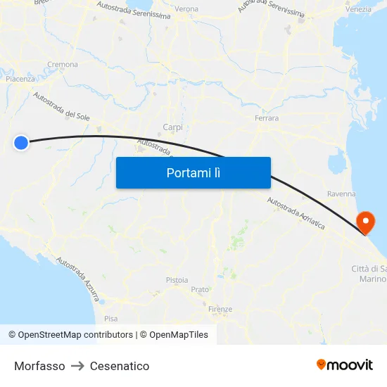 Morfasso to Cesenatico map