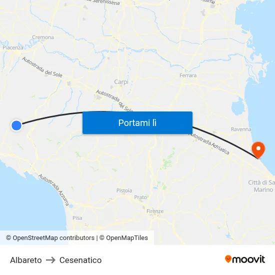Albareto to Cesenatico map