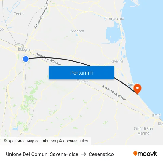 Unione Dei Comuni Savena-Idice to Cesenatico map