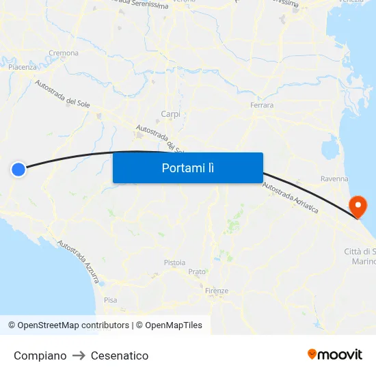 Compiano to Cesenatico map