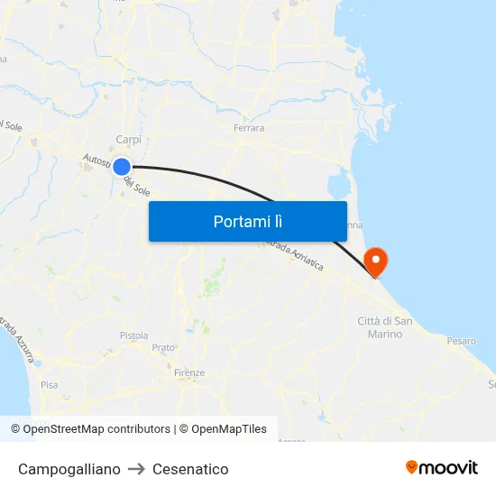 Campogalliano to Cesenatico map