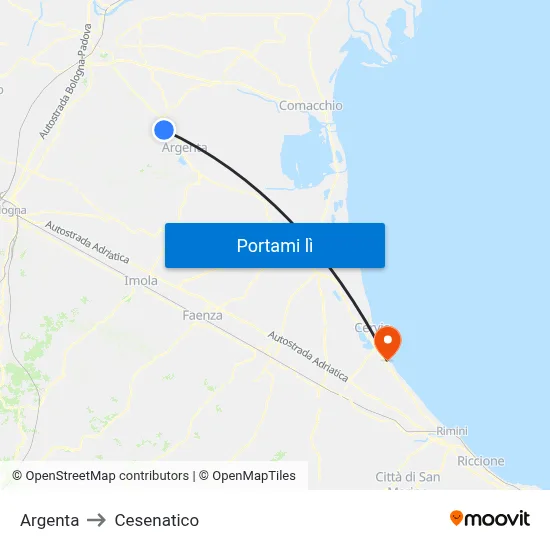 Argenta to Cesenatico map