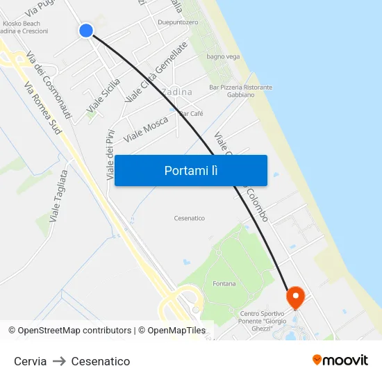 Cervia to Cesenatico map